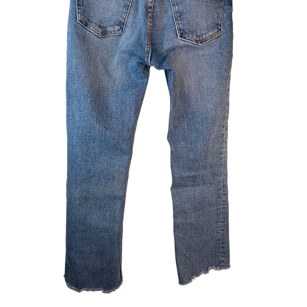 ZARA High-Rise Size 0 Straight Leg Frayed Hem Jeans Light Wash Denim